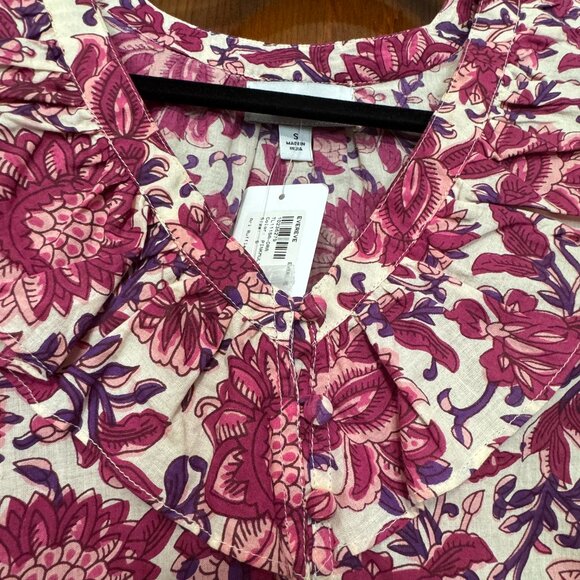 Evereve Pink Floral Ari Ruffle Collar Blouse NWT - Picture 2 of 3